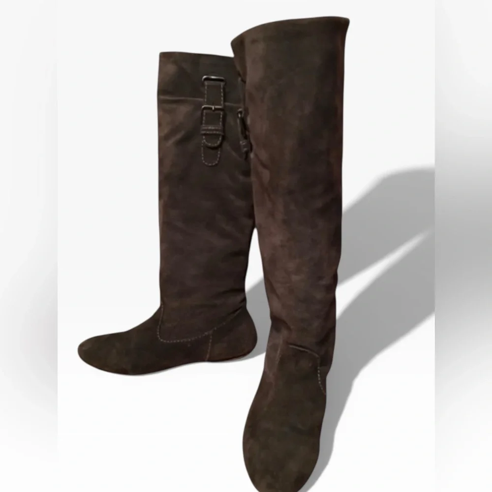 Women's Knee-High Gray Suede Flat Leather Boots sz. 8.5